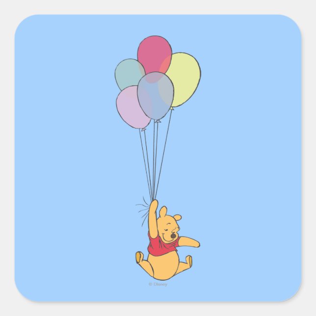 Winnie the Pooh and Balloons Square Sticker (Front)