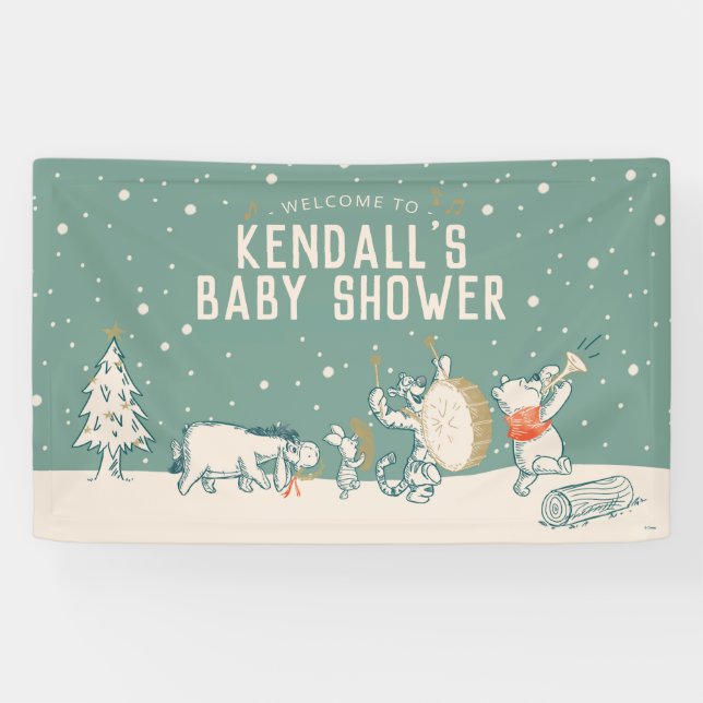 Winnie the Pooh and Pals Winter 1st Baby Shower Banner (Horizontal)