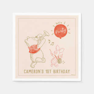 Winnie the Pooh and Piglet Winter 1st Birthday Napkin