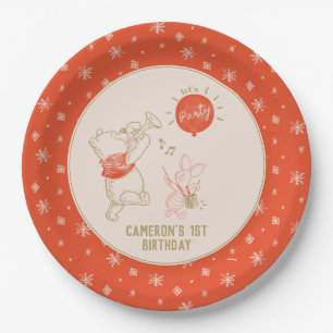 Winnie the Pooh and Piglet Winter 1st Birthday Pap Paper Plate