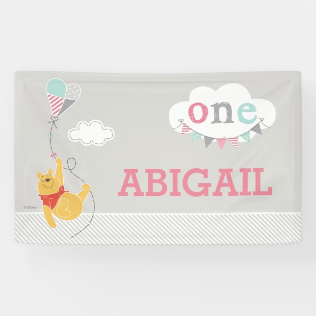 Winnie the Pooh | Baby Girl Kite - First Birthday Banner (Horizontal)