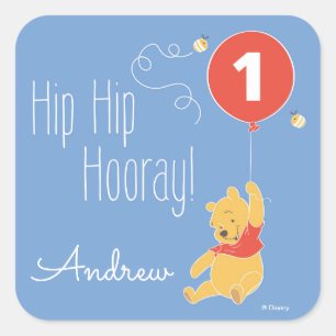 Winnie the Pooh Balloon   Boy - First Birthday Square Sticker