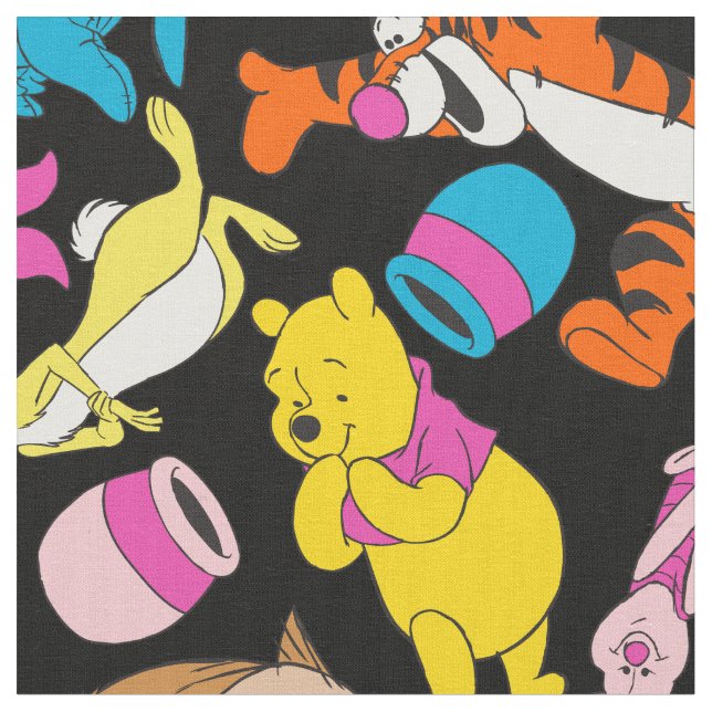 Winnie the Pooh | Bright Friends Pattern Fabric (Close Up)