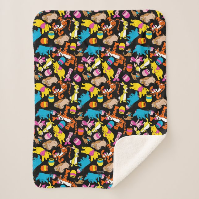Winnie the Pooh | Bright Friends Pattern Sherpa Blanket (Front)