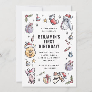 Winnie the Pooh Christmas Birthday Invitation