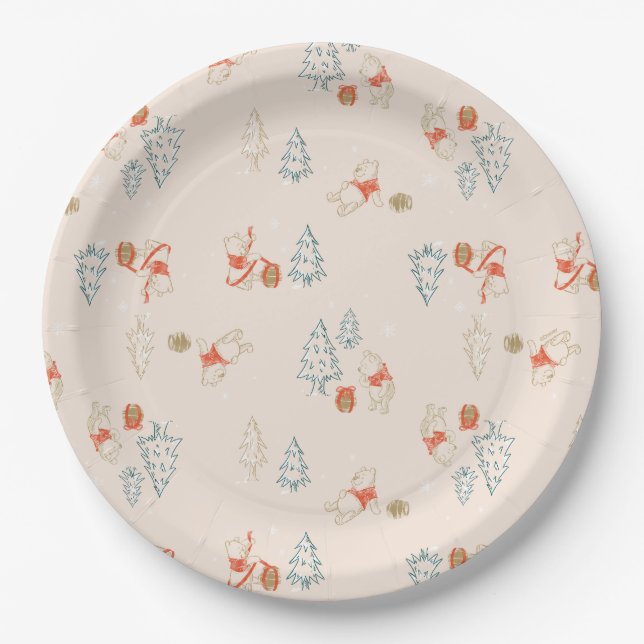 Winnie the Pooh Christmas Honey Pot Pattern Paper Plate (Front)