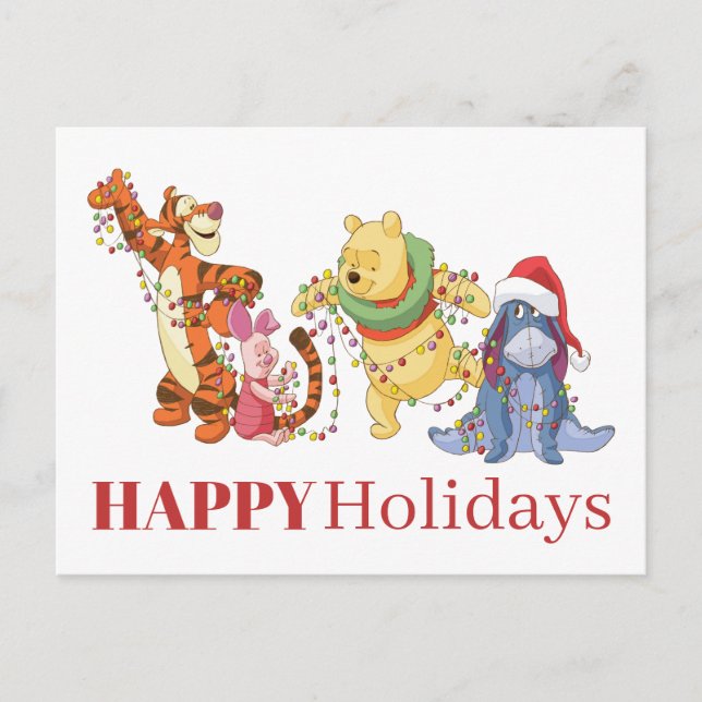 Winnie the Pooh | Christmas Lights Holiday Postcard (Front)