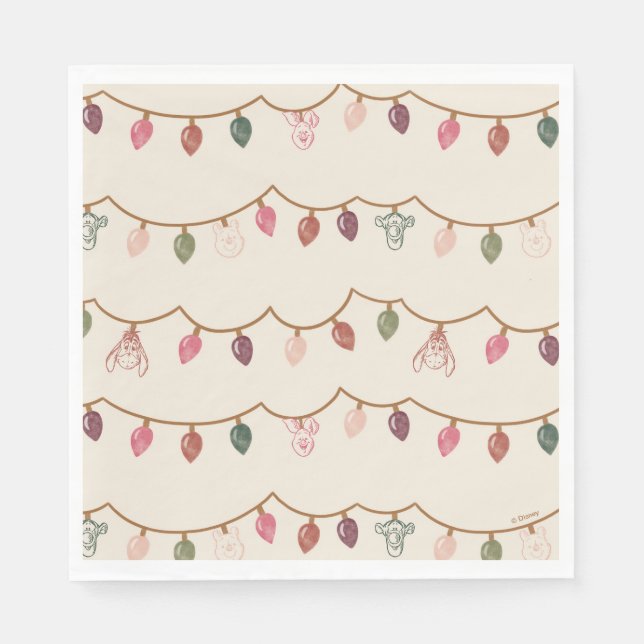 Winnie the Pooh Christmas Lights Pattern Napkin (Front)