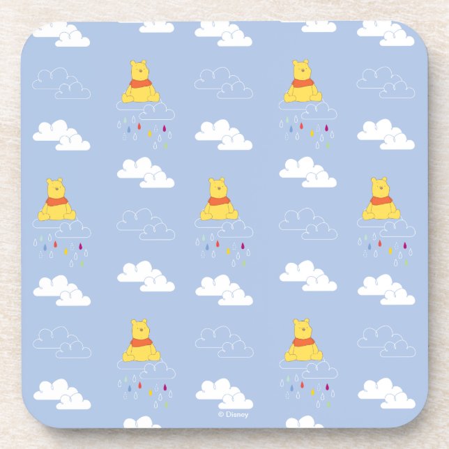 Winnie the Pooh | Cloudy Raindrop Pattern Coaster (Front)