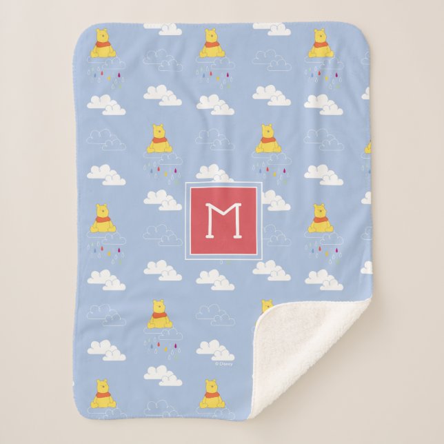 Winnie the Pooh | Cloudy Raindrop Pattern Sherpa Blanket (Front)