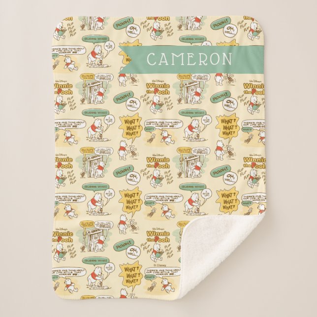 Winnie the Pooh | Comic Strip Style Pattern Sherpa Blanket (Front)