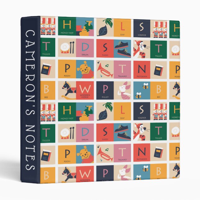 Winnie the Pooh | Cute Block Alphabet Pattern Binder (Front/Spine)