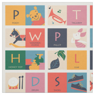 Winnie the Pooh   Cute Block Alphabet Pattern Fabric