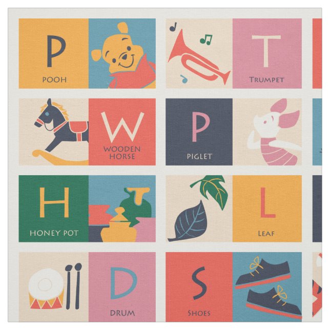 Winnie the Pooh | Cute Block Alphabet Pattern Fabric (Swatch)
