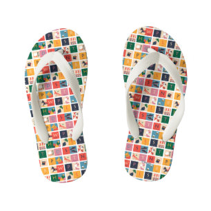 Winnie the Pooh   Cute Block Alphabet Pattern Kid's Flip Flops