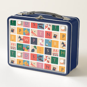 Winnie the Pooh   Cute Block Alphabet Pattern Metal Lunch Box