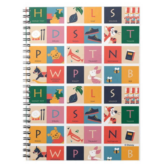 Winnie the Pooh | Cute Block Alphabet Pattern Notebook (Front)