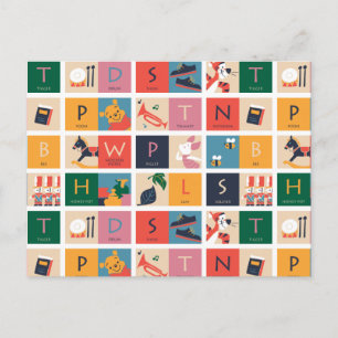 Winnie the Pooh   Cute Block Alphabet Pattern Postcard