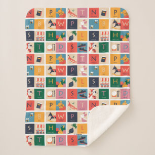 Winnie the Pooh   Cute Block Alphabet Pattern Sherpa Blanket
