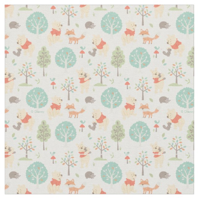 Winnie the Pooh | Cute Woodland Animals Pattern Fabric (Close Up)