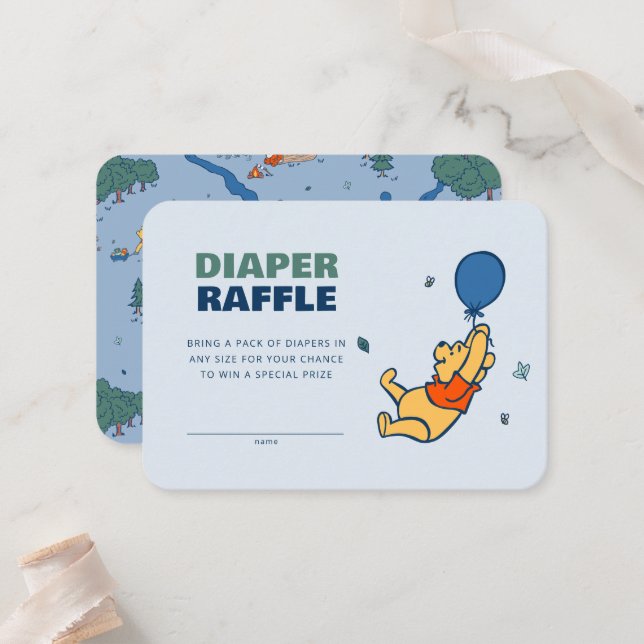 Winnie the Pooh Diaper Baby Shower Diaper Raffle  Place Card (Front/Back In Situ)