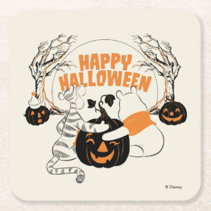 Winnie the Pooh & Eeyore   Happy Halloween Square Paper Coaster