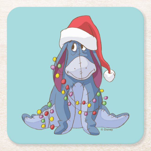 Winnie the Pooh | Eeyore Santa Claus Square Paper Coaster (Front)
