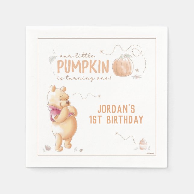 Winnie the Pooh | Fall Pumpkin First Birthday Nap Napkin (Front)