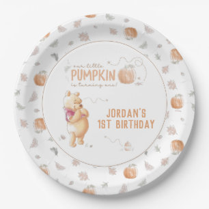 Winnie the Pooh   Fall Pumpkin First Birthday Pap Paper Plate