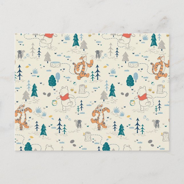 Winnie the Pooh | Forest Animals Pattern Postcard (Front)