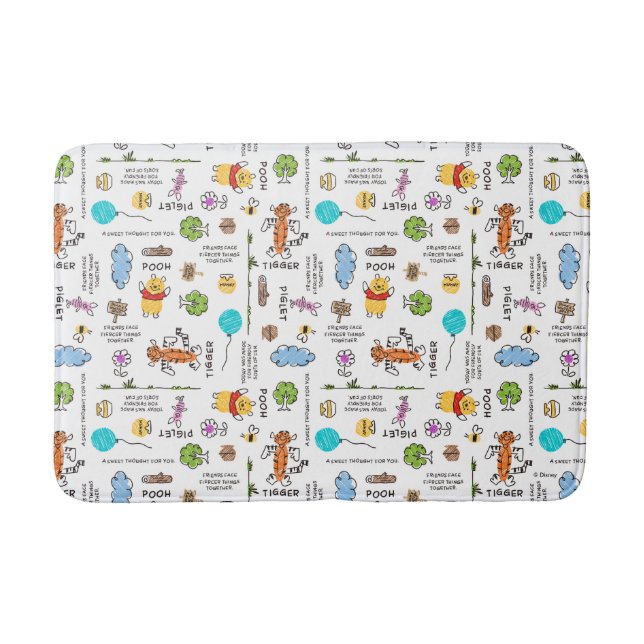 Winnie the Pooh | Friends Doodle Sketch Pattern Bath Mat (Front)