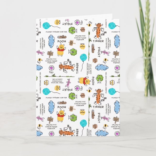 Winnie the Pooh | Friends Doodle Sketch Pattern Card (Front)