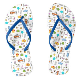 Winnie the Pooh   Friends Doodle Sketch Pattern Flip Flops