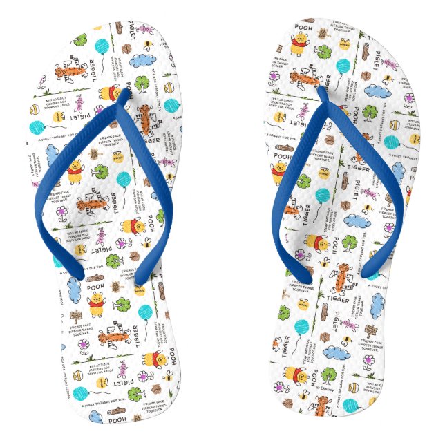 Winnie the Pooh | Friends Doodle Sketch Pattern Flip Flops (Footbed)
