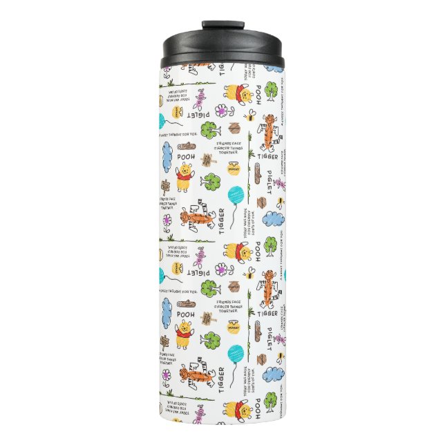 Winnie the Pooh | Friends Doodle Sketch Pattern Thermal Tumbler (Front)