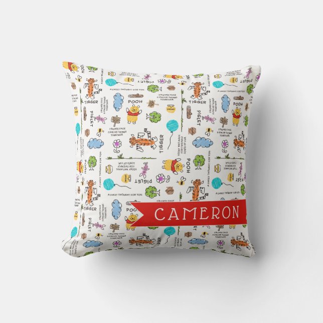 Winnie the Pooh | Friends Doodle Sketch Pattern Throw Pillow (Front)