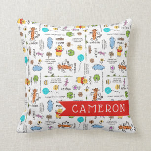 Winnie the Pooh Friends Doodle Sketch Pattern Throw Pillow