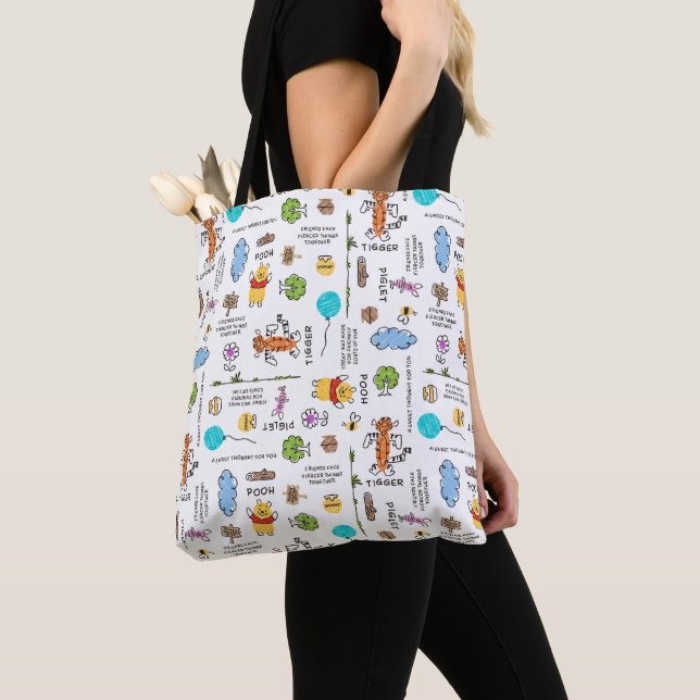 Winnie the Pooh | Friends Doodle Sketch Pattern Tote Bag (Close Up)