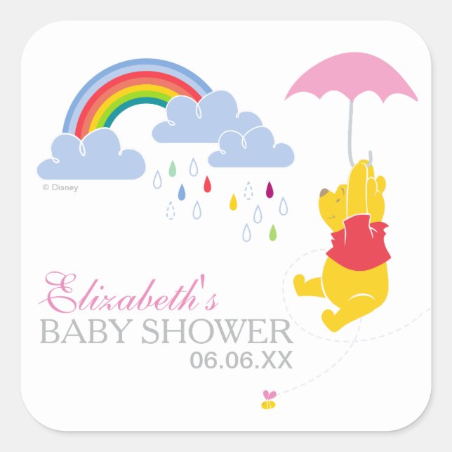 Winnie the Pooh | Girl Baby Shower Square Sticker (Front)