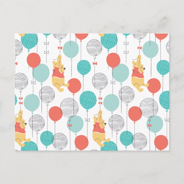 Winnie the Pooh | Hanging On Balloons Pattern Postcard (Front)