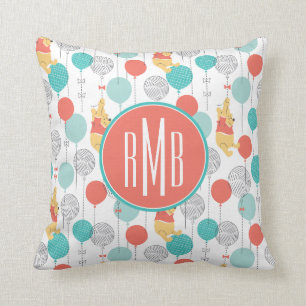 Winnie the Pooh Hanging On Balloons Pattern Throw Pillow