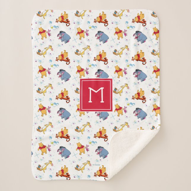 Winnie the Pooh | Hanging with Friends Pattern Sherpa Blanket (Front)
