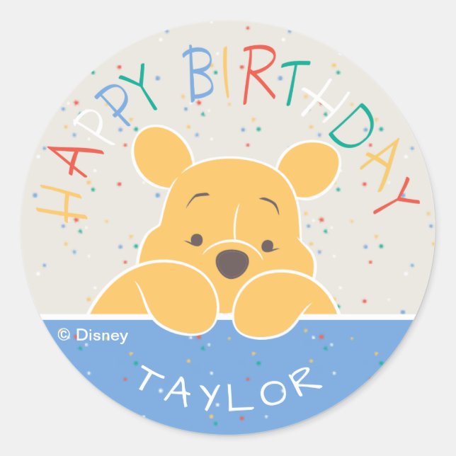 Winnie the Pooh | Happy Birthday Classic Round Sticker (Front)