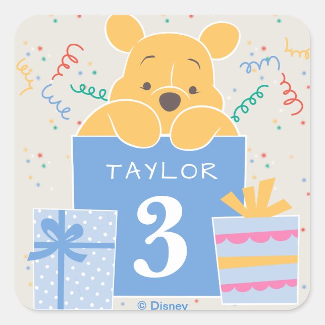 Winnie the Pooh | Happy Birthday Square Sticker (Front)
