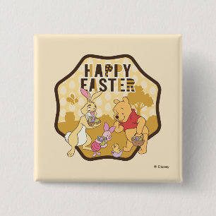 Winnie the Pooh   Happy Easter Badge 2 Inch Square Button