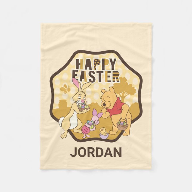 Winnie the Pooh | Happy Easter Badge Fleece Blanket (Front)