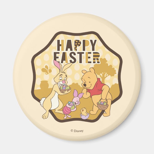 Winnie the Pooh | Happy Easter Badge Magnet (Front)