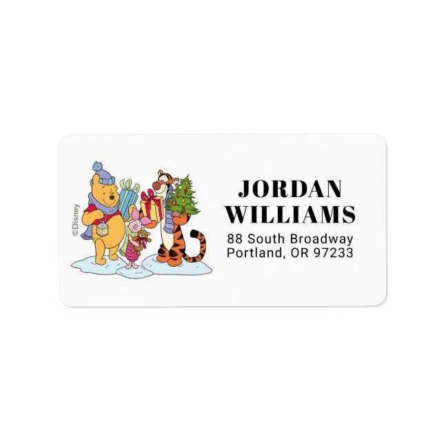 Winnie the Pooh | Happy Holidays Gift Giving Label (Front)
