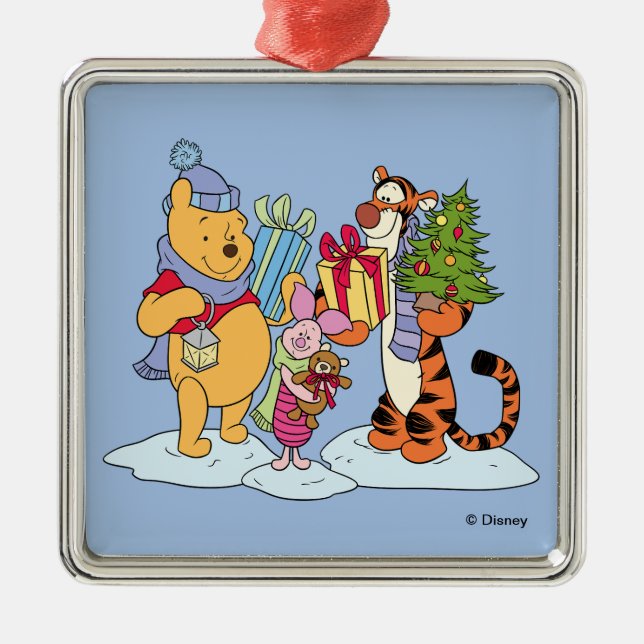 Winnie the Pooh | Happy Holidays Gift Giving Metal Ornament (Front)
