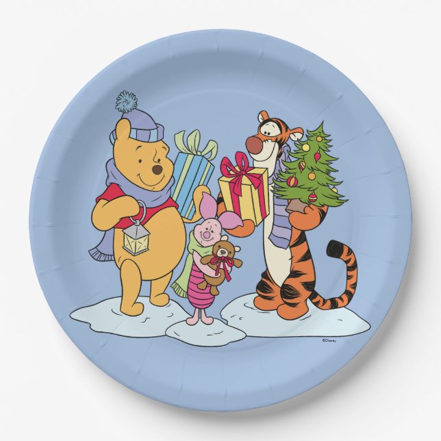 Winnie the Pooh | Happy Holidays Gift Giving Paper Plate (Front)